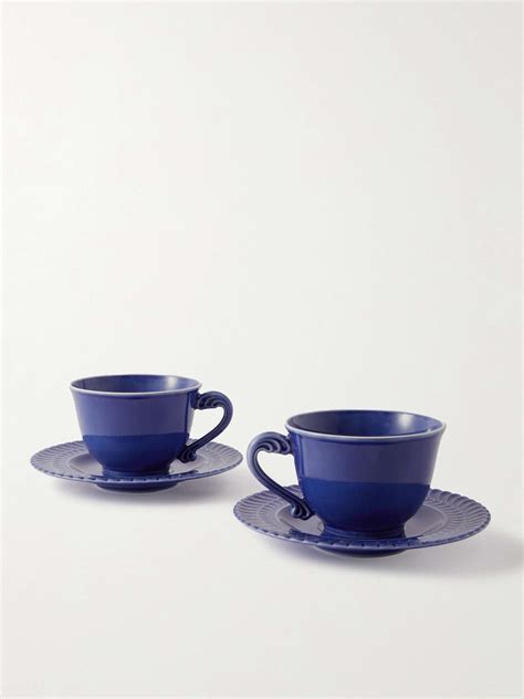 White/black Set Of Two Porcelain Tea Cups 